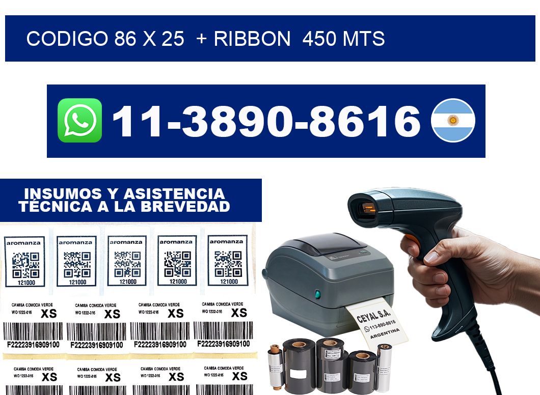codigo 86 x 25  + ribbon  450 mts