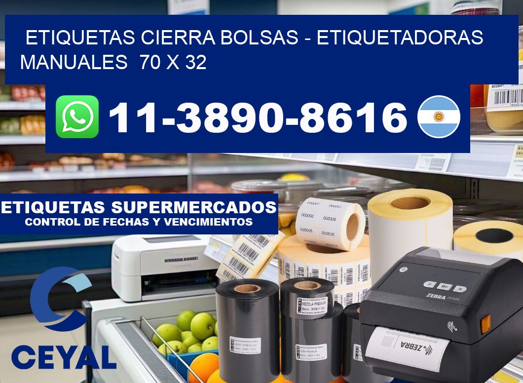 etiquetas cierra bolsas - Etiquetadoras Manuales 70 x 32