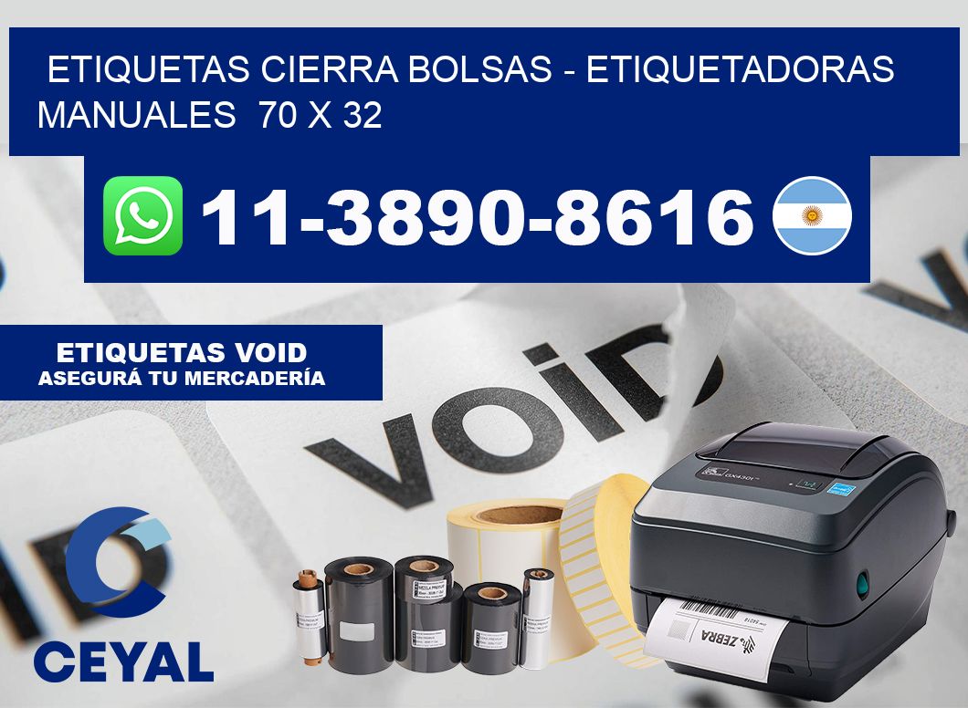 etiquetas cierra bolsas - Etiquetadoras Manuales 70 x 32