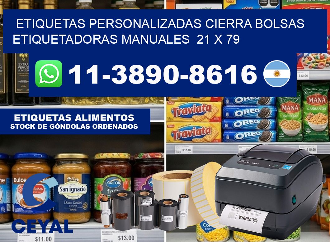 etiquetas personalizadas cierra bolsas  Etiquetadoras Manuales  21 x 79