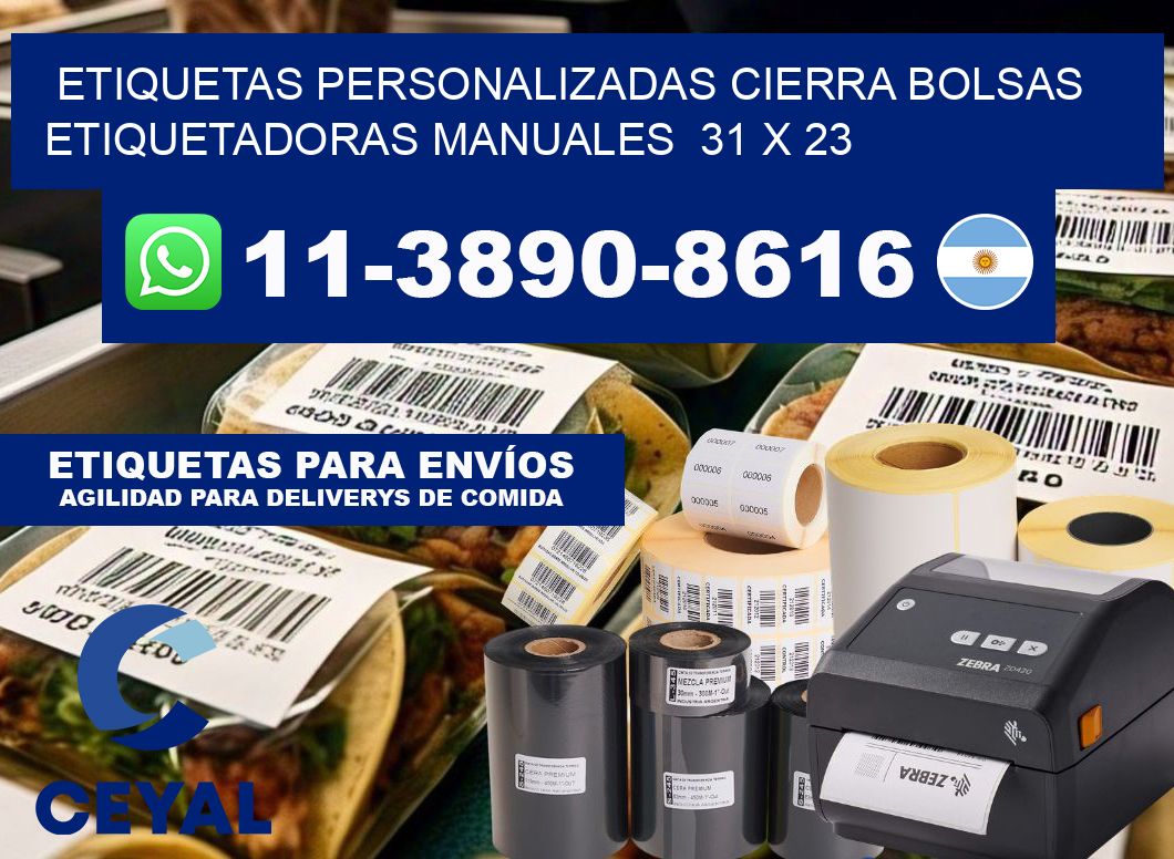 etiquetas personalizadas cierra bolsas  Etiquetadoras Manuales  31 x 23