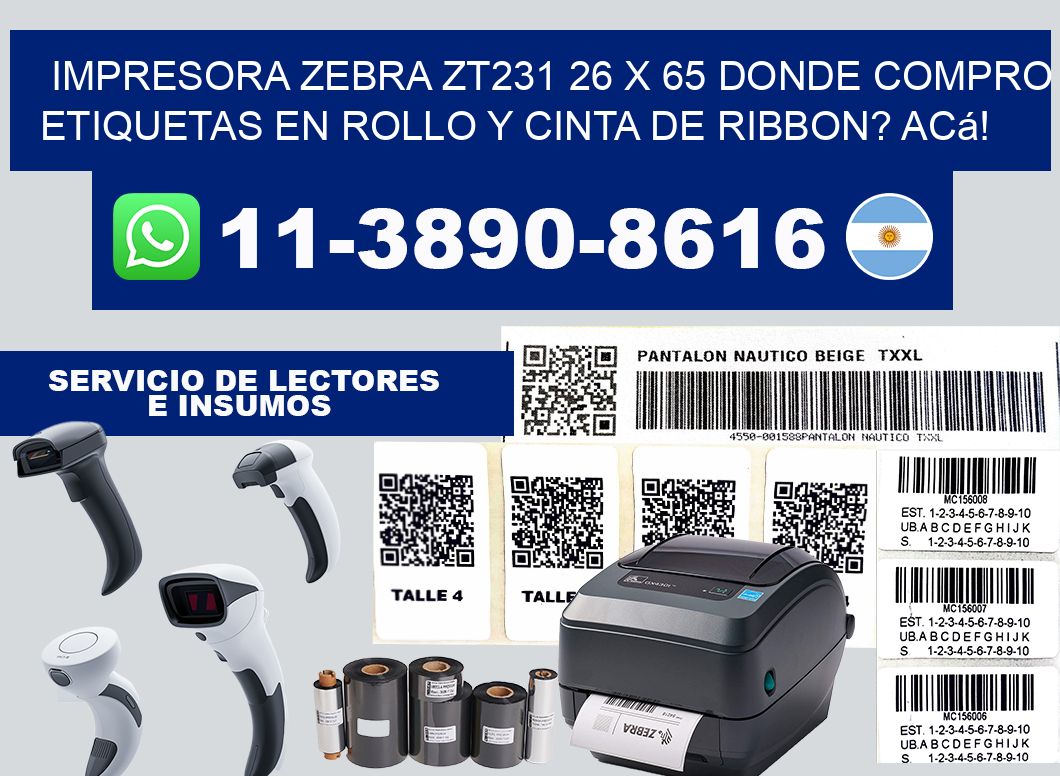impresora zebra zt231 26 x 65 Donde compro etiquetas en rollo y cinta de ribbon? Acá!