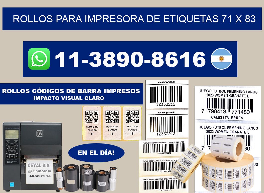 rollos para impresora de etiquetas 71 x 83