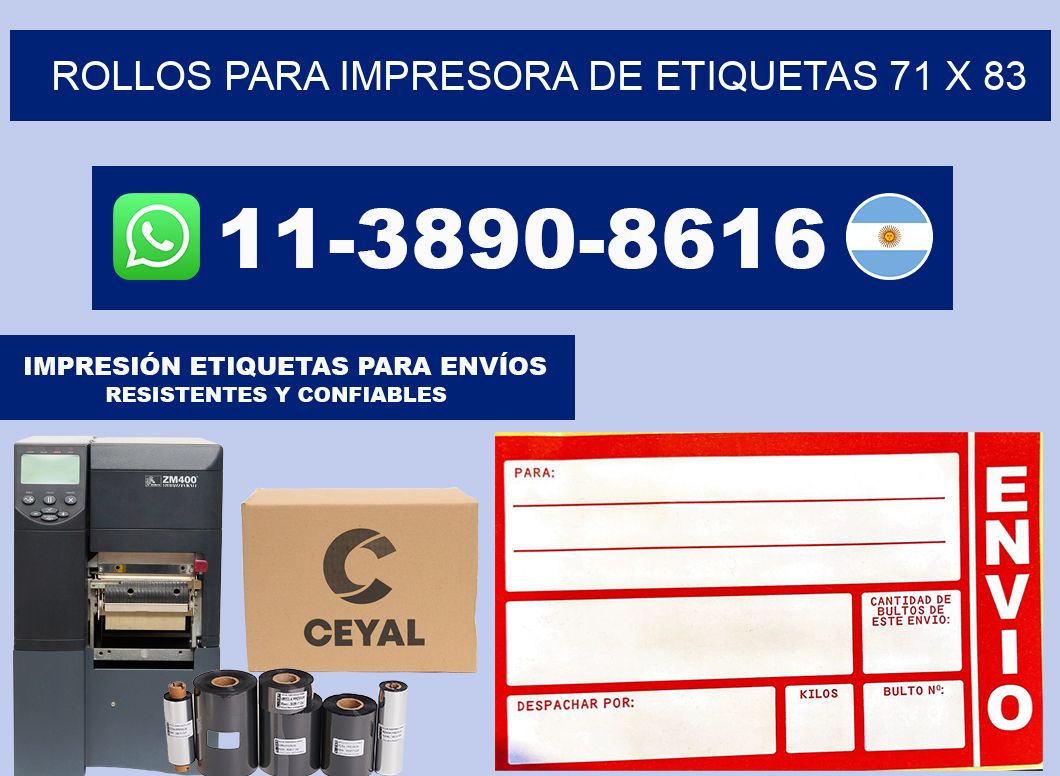 rollos para impresora de etiquetas 71 x 83