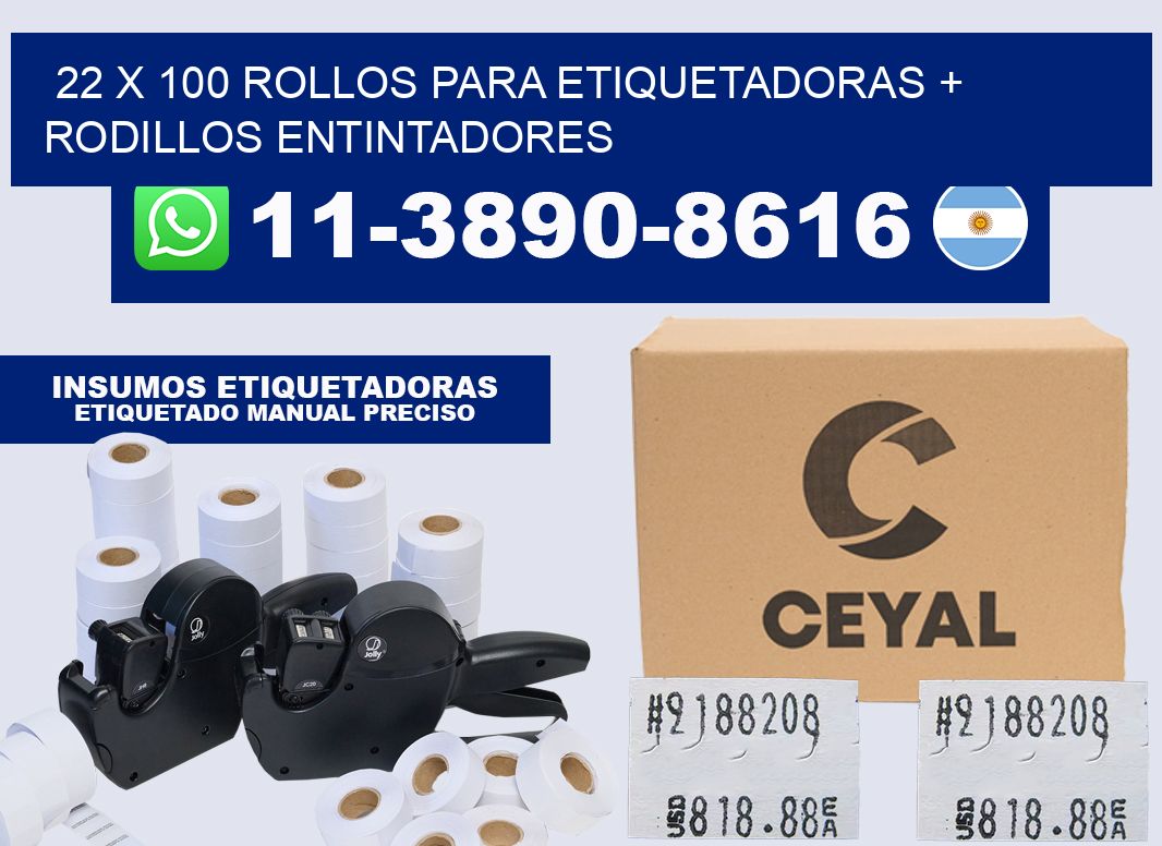 22 x 100 rollos para etiquetadoras + rodillos entintadores