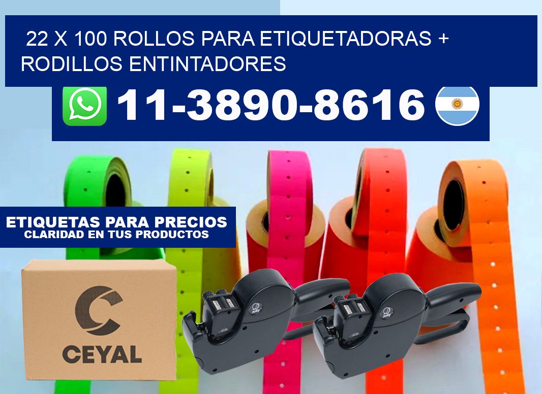 22 x 100 rollos para etiquetadoras + rodillos entintadores