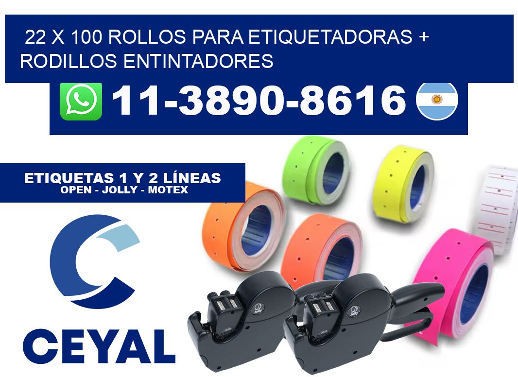 22 x 100 rollos para etiquetadoras + rodillos entintadores