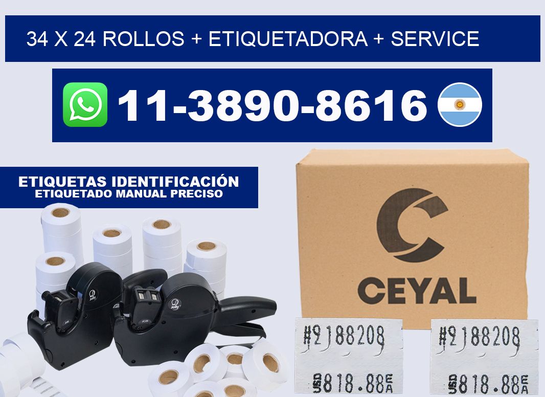 34 x 24 rollos + etiquetadora + service