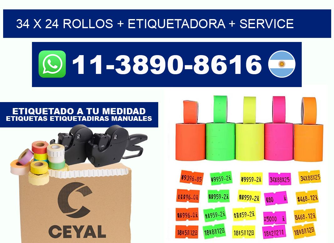 34 x 24 rollos + etiquetadora + service