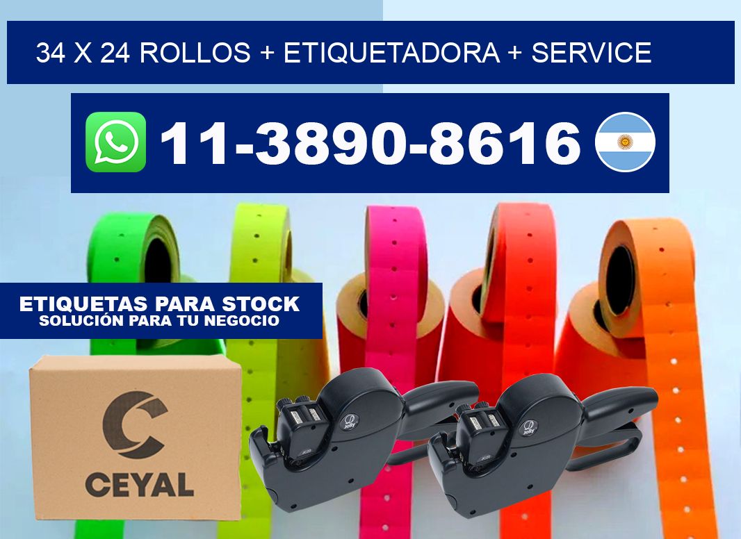 34 x 24 rollos + etiquetadora + service