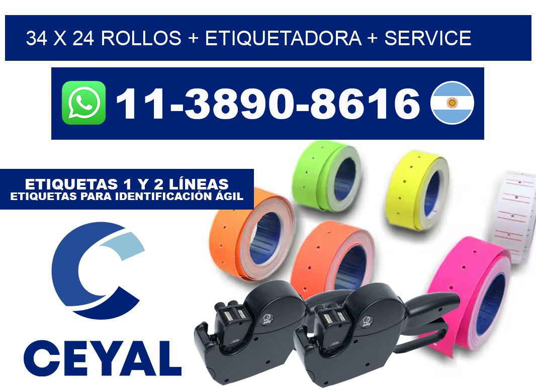 34 x 24 rollos + etiquetadora + service