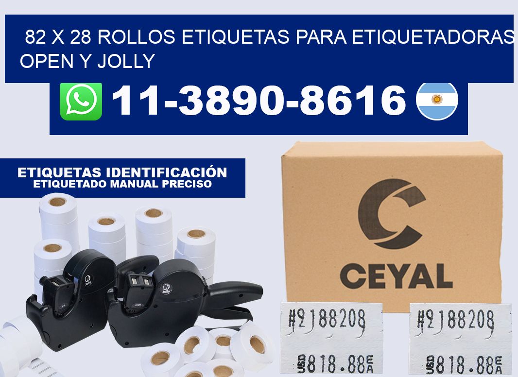 82 x 28 Rollos etiquetas para etiquetadoras open y jolly