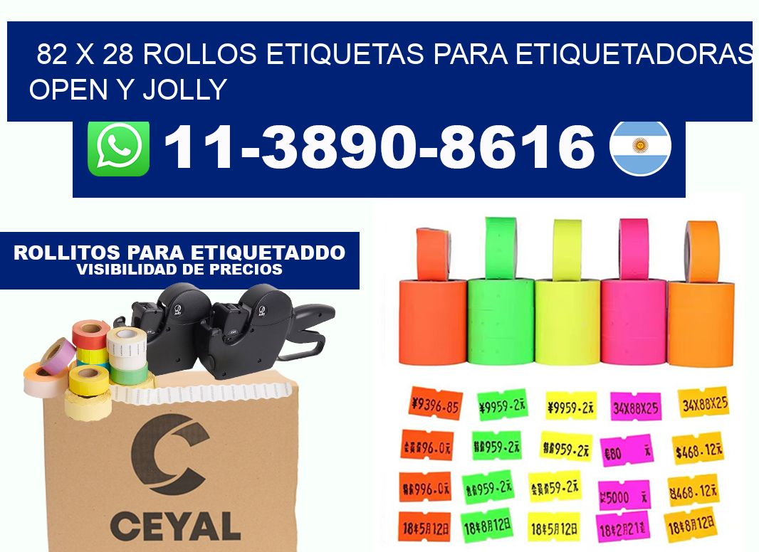82 x 28 Rollos etiquetas para etiquetadoras open y jolly