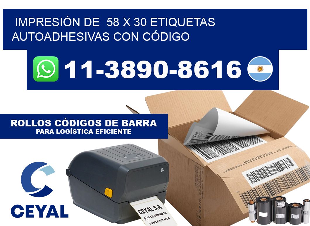 IMPRESIÓN DE 58 x 30 ETIQUETAS AUTOADHESIVAS CON CÓDIGO
