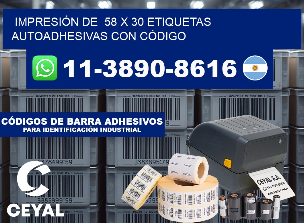 IMPRESIÓN DE 58 x 30 ETIQUETAS AUTOADHESIVAS CON CÓDIGO