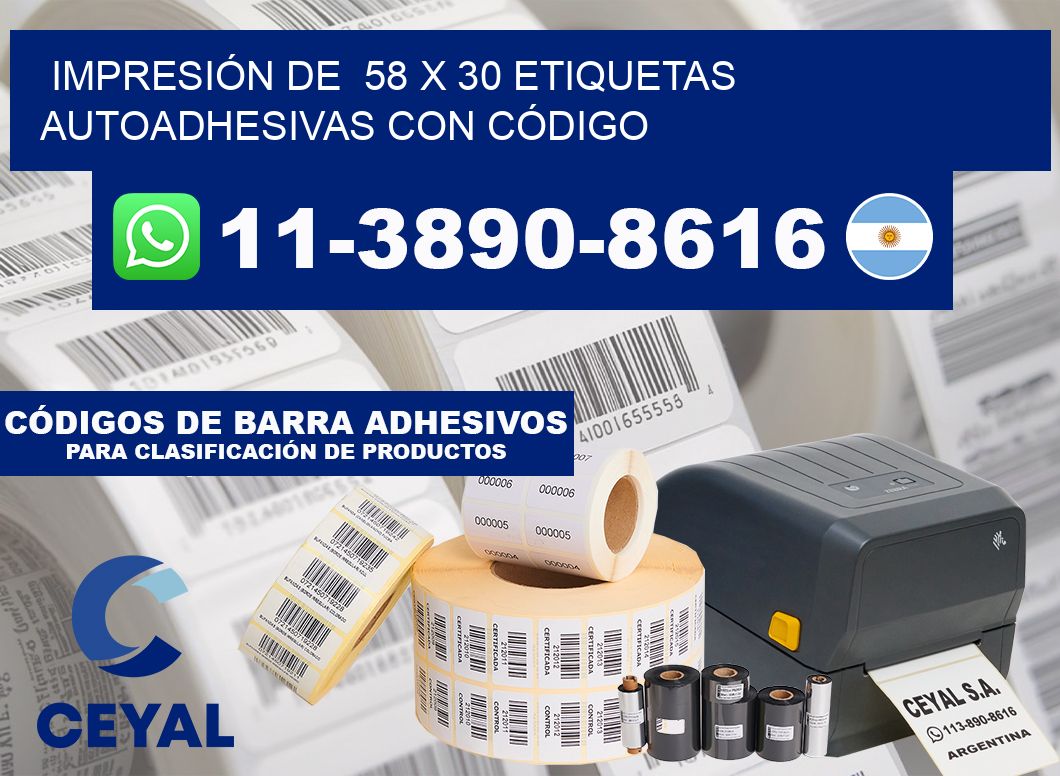 IMPRESIÓN DE 58 x 30 ETIQUETAS AUTOADHESIVAS CON CÓDIGO