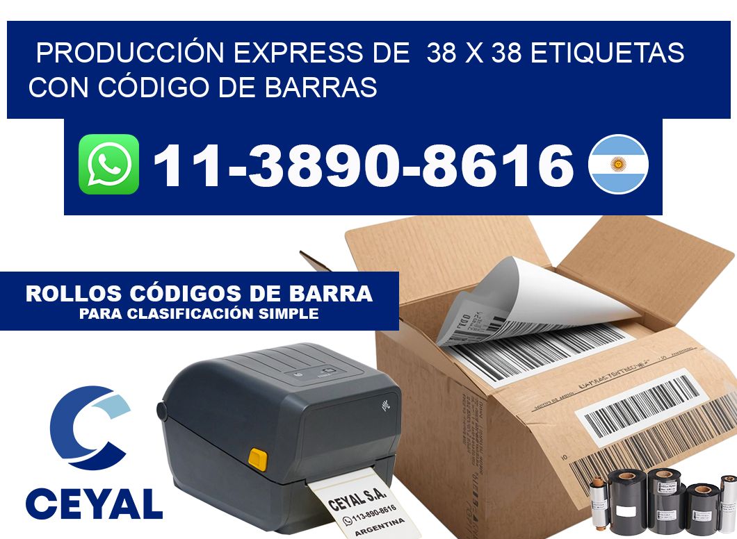 PRODUCCIÓN EXPRESS DE  38 x 38 ETIQUETAS CON CÓDIGO DE BARRAS