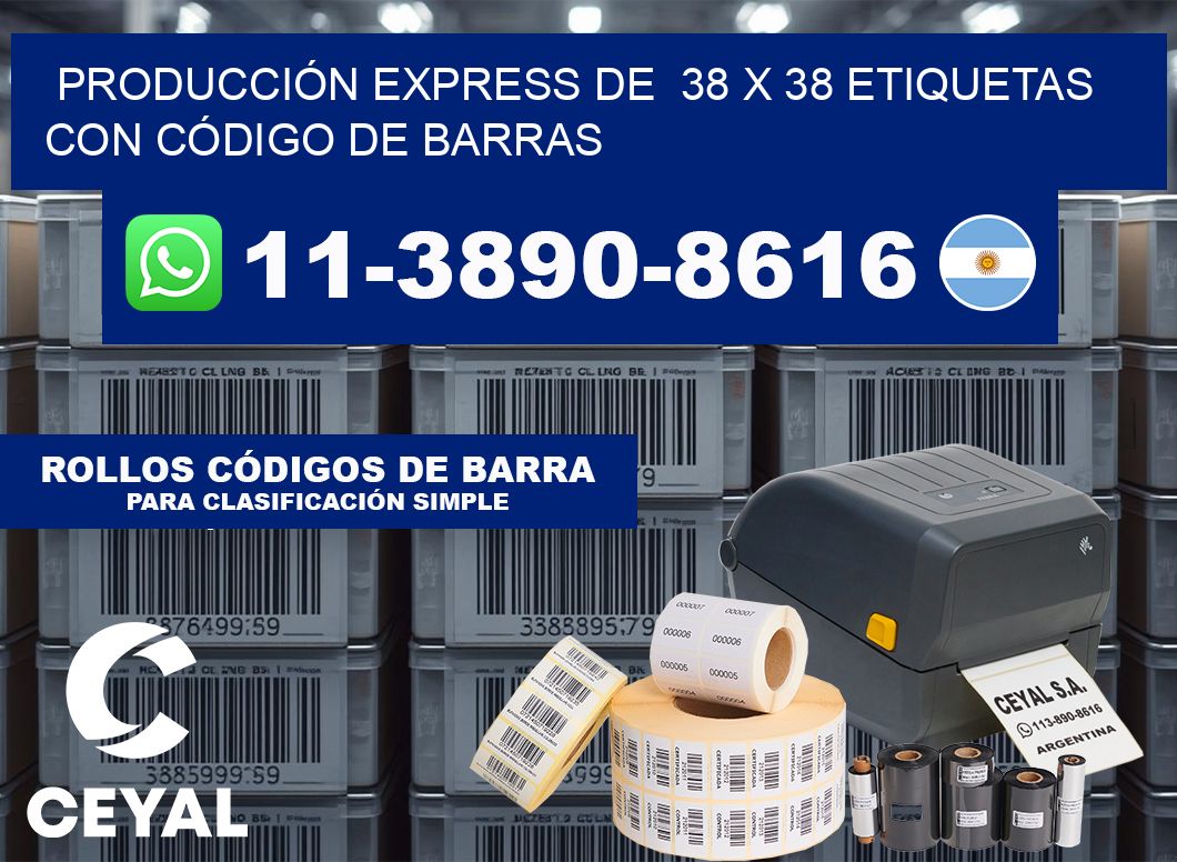 PRODUCCIÓN EXPRESS DE  38 x 38 ETIQUETAS CON CÓDIGO DE BARRAS