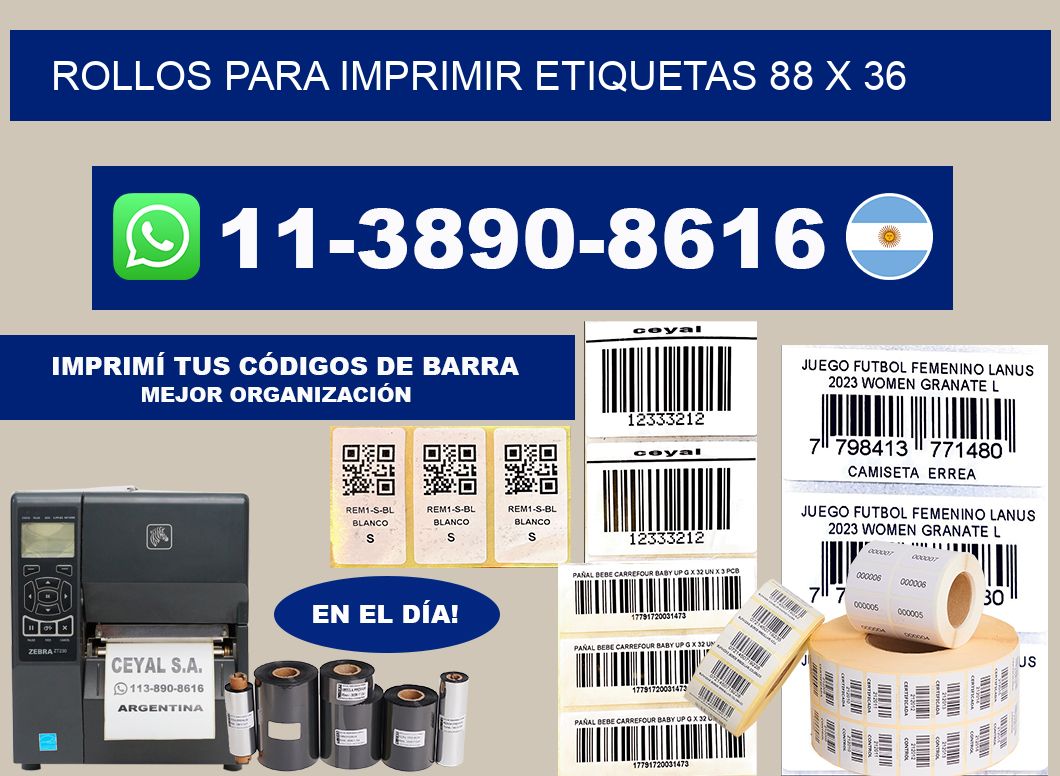 rollos para imprimir etiquetas 88 x 36