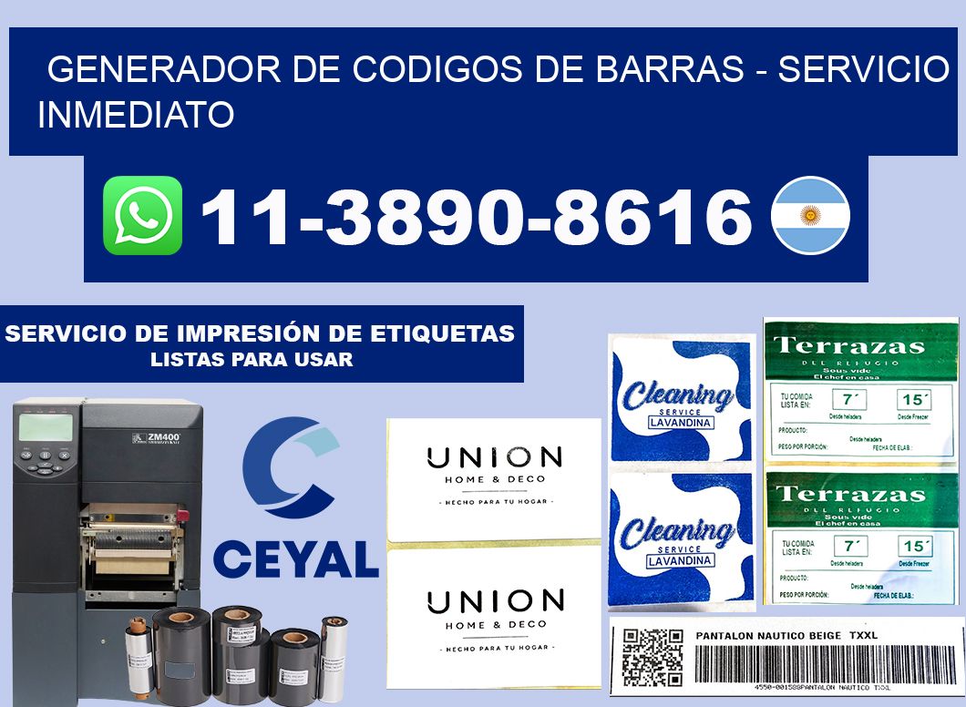 generador de codigos de barras - Servicio inmediato